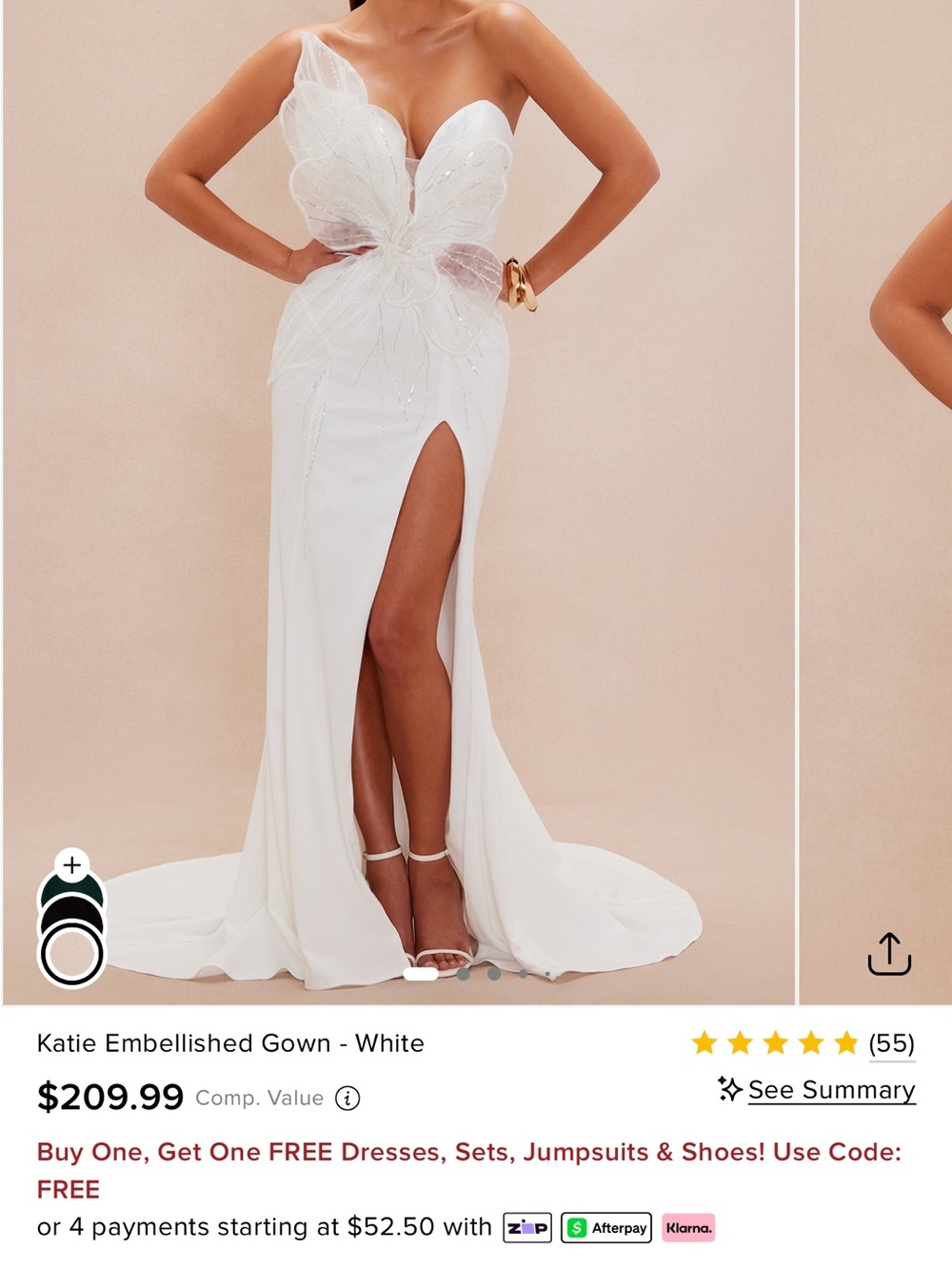 Fashion Nova White Strapless Embellished Maxi Gown with High Slit
